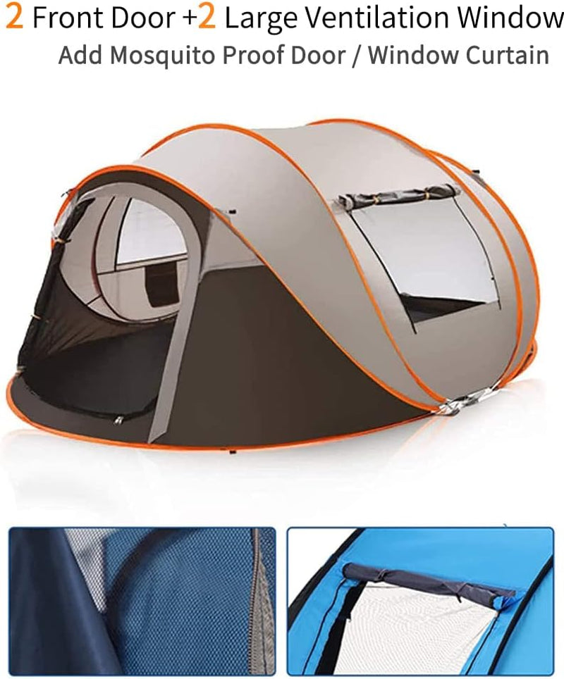 Easy Pop-Up Tent for 4-8 People: Waterproof Instant Family Tent with 2 Doors for Camping, Hiking, and Travel