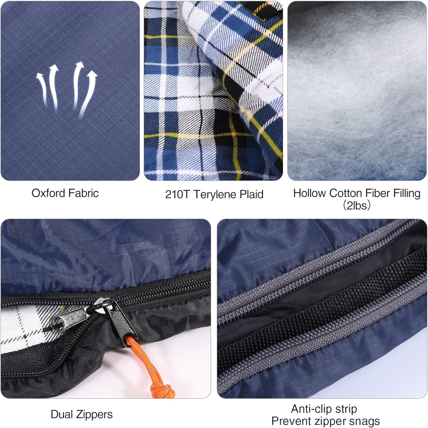 Flannel Sleeping Bag for Adults, Comfortable Cotton Sleeping Bags for Camping with Detachable Hood, Red/Grey/Blue