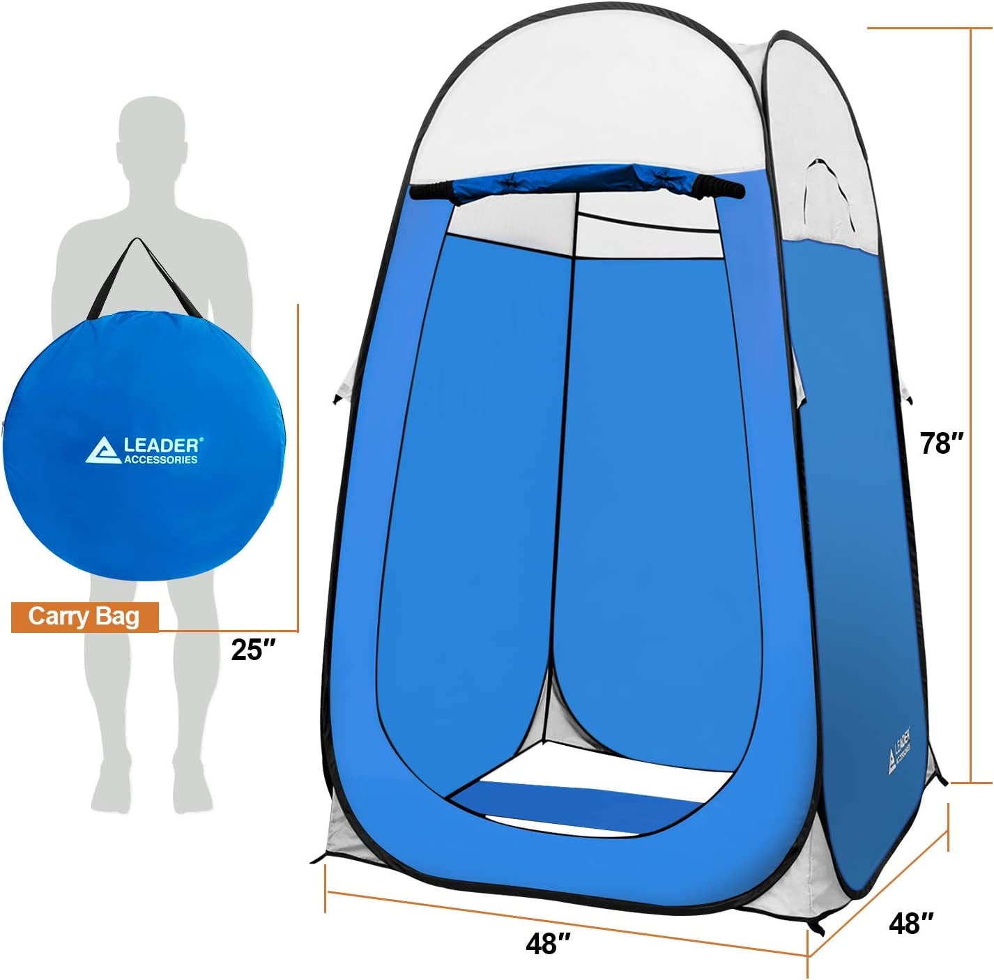 Pop up Shower Tent Dressing Changing Tent Pod Toilet Tent 4' X 4' X 78"(H) Big Size (Blue)