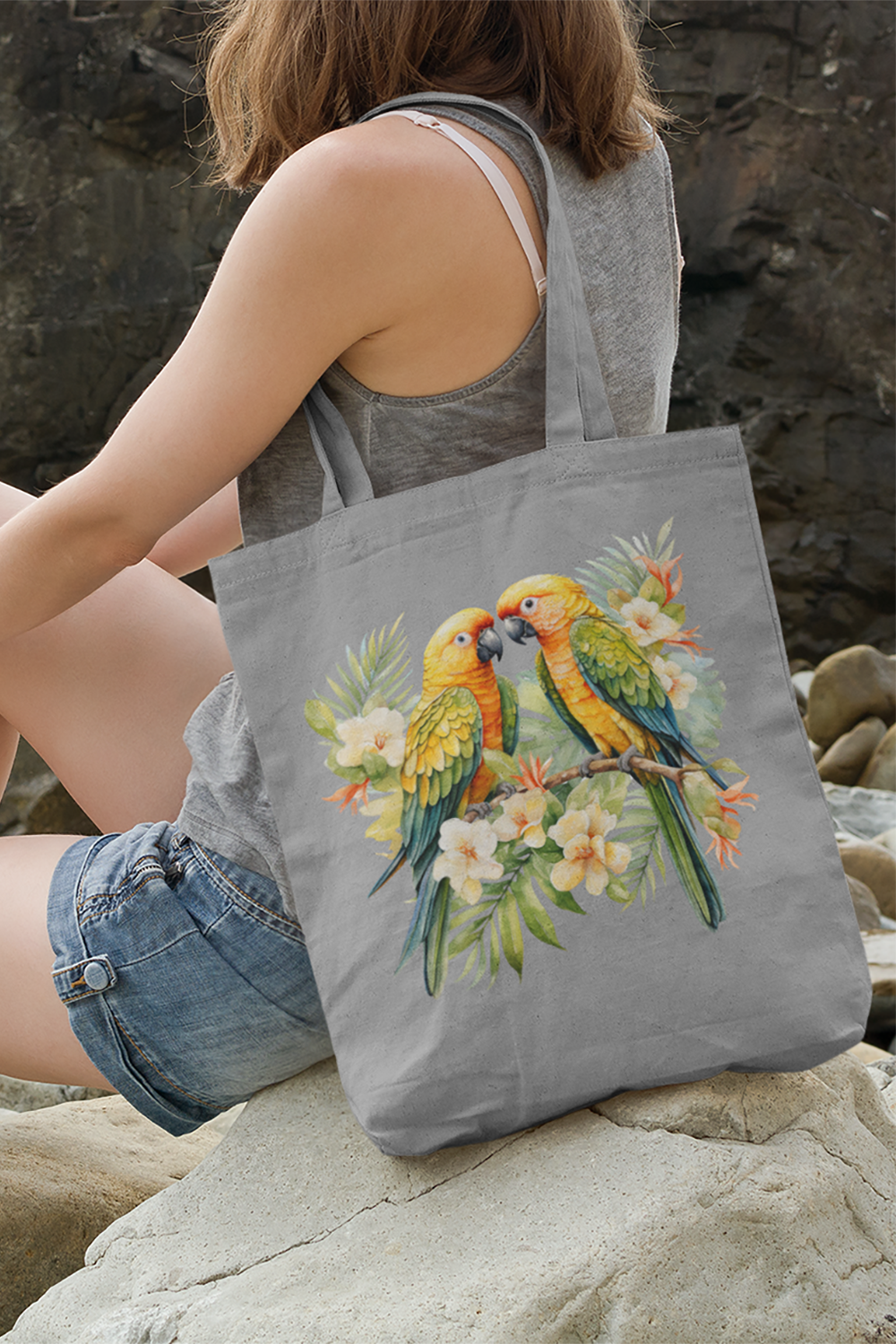 Tropical Birds Yellow - Woven Tote Bag